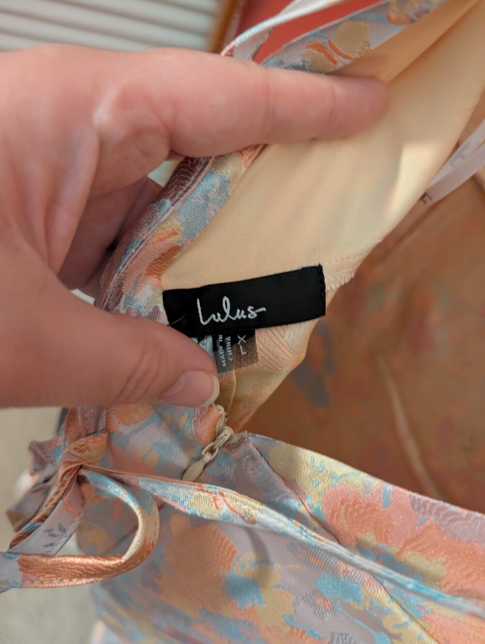 Lulu's Pastel Floral Satin Mermaid Dress in Pink and Peach - Picture 4 of 6